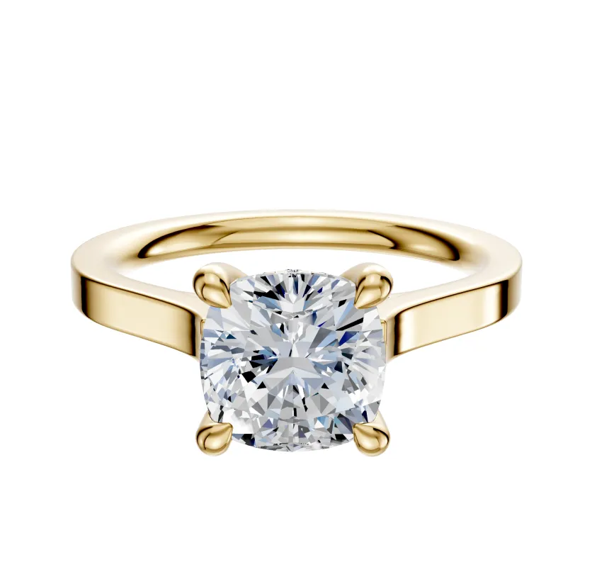 18K Yellow Gold 4 Prong Hidden Halo Cathedral Flat 2.0mm Engagement Ring sold by Promise By Effy