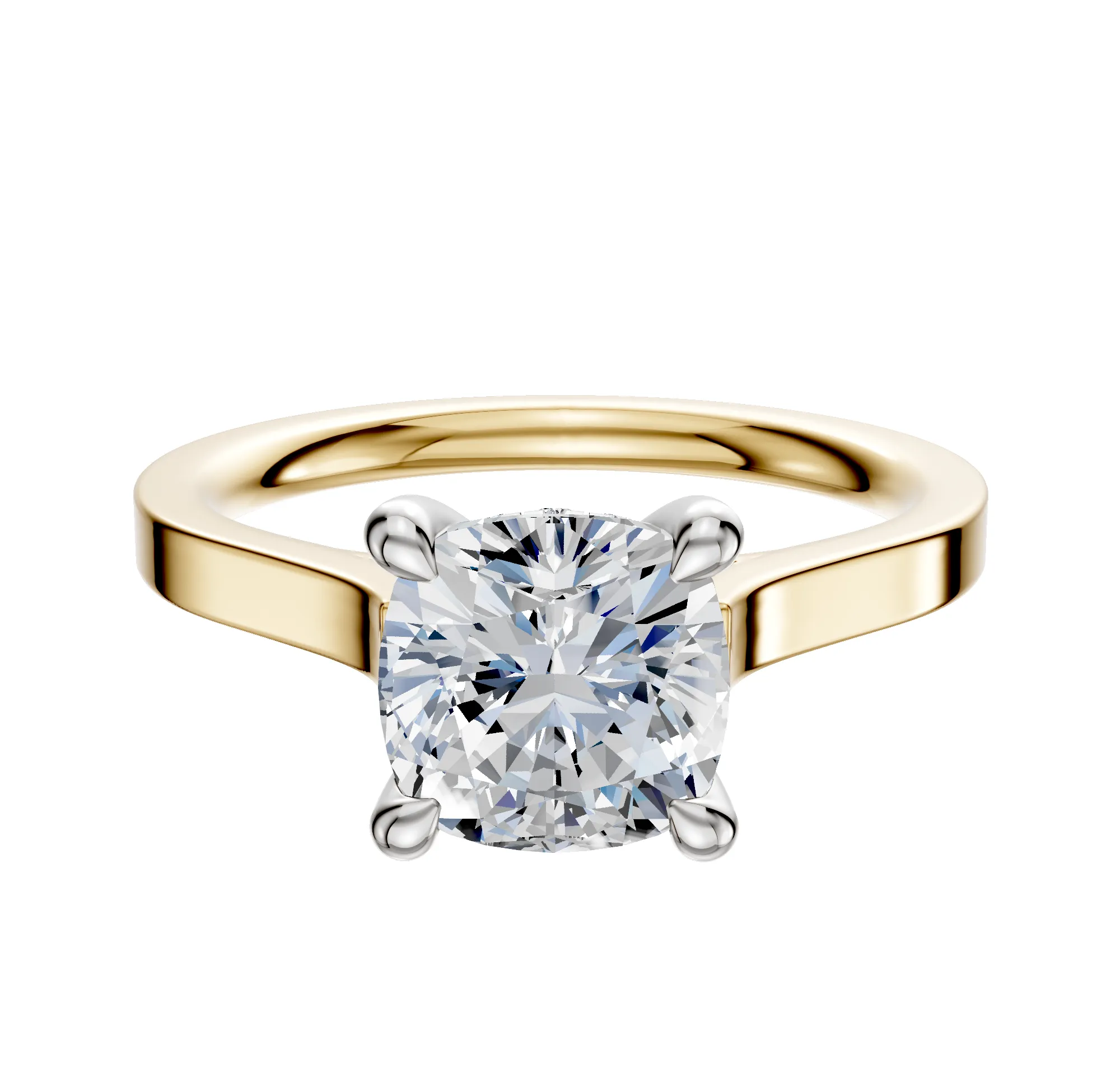 18K Two Tone 4 Prong Hidden Halo Cathedral Flat 2.0mm Engagement Ring sold by Promise By Effy