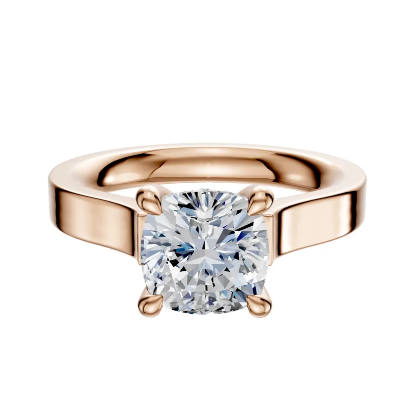 18K Rose Gold 4 Prong Hidden Halo Cathedral Flat 3.0mm Engagement Ring sold by Promise By Effy