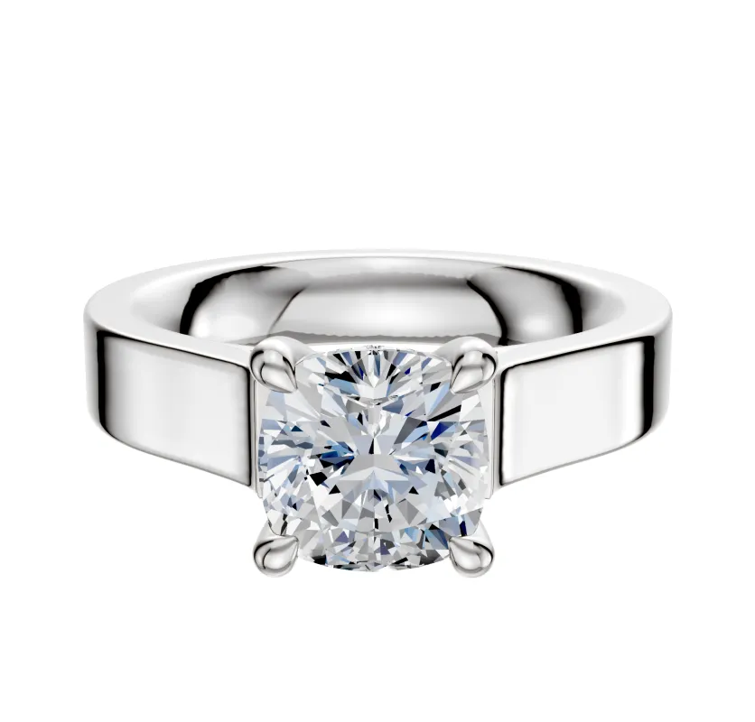 14K White Gold 4 Prong Hidden Halo Cathedral Flat 4.0mm Engagement Ring sold by Promise By Effy