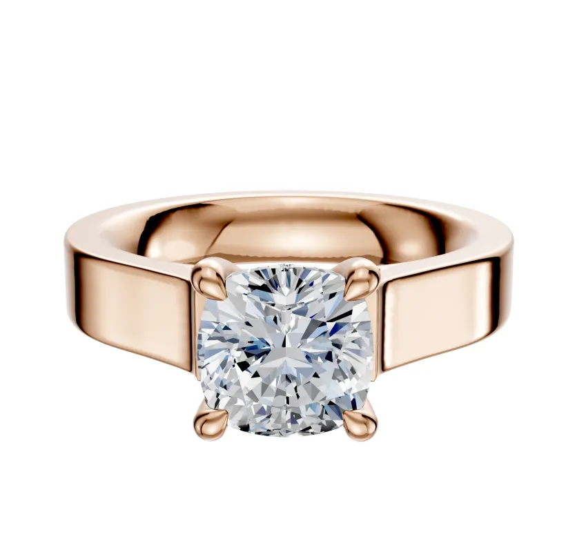 14K Rose Gold 4 Prong Hidden Halo Cathedral Flat 4.0mm Engagement Ring sold by Promise By Effy