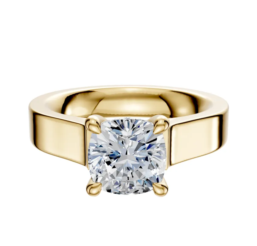 18K Yellow Gold 4 Prong Hidden Halo Cathedral Flat 4.0mm Engagement Ring sold by Promise By Effy