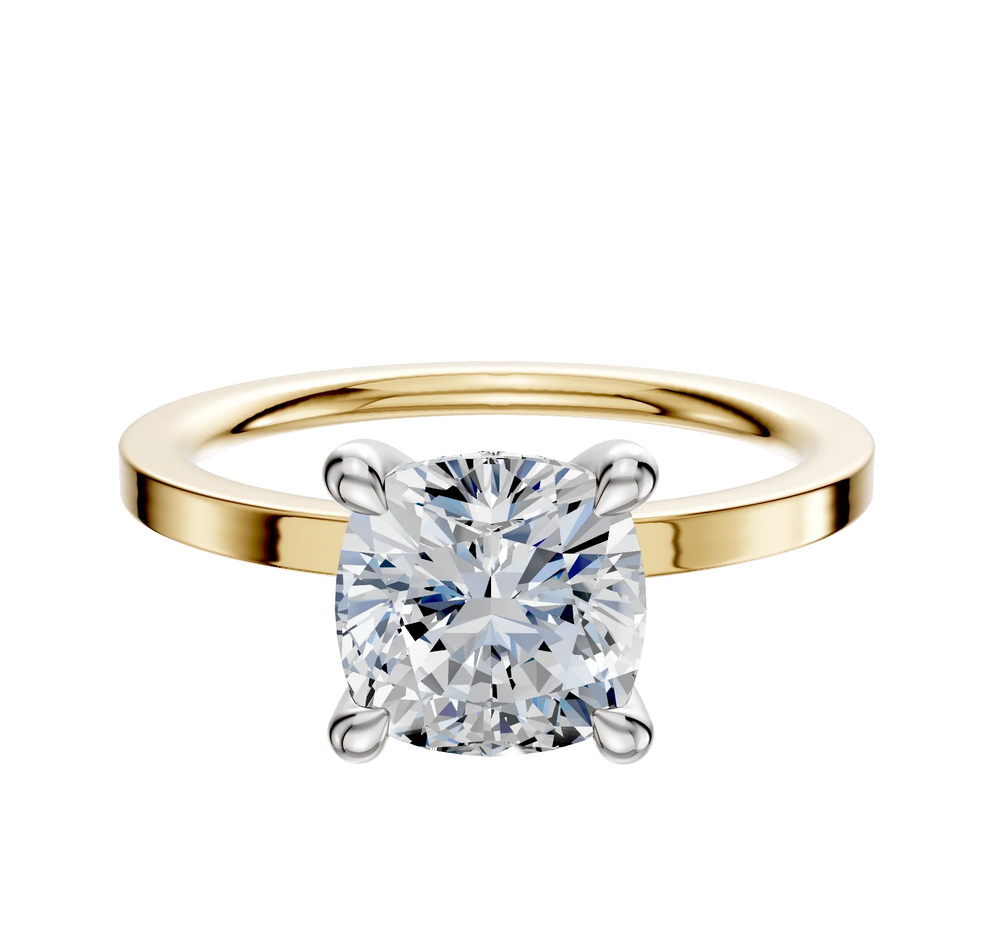 14K Two Tone 4 Prong Hidden Halo Classic Flat 1.5mm Engagement Ring sold by Promise By Effy