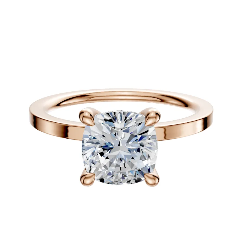 14K Rose Gold 4 Prong Hidden Halo Classic Flat 1.5mm Engagement Ring sold by Promise By Effy