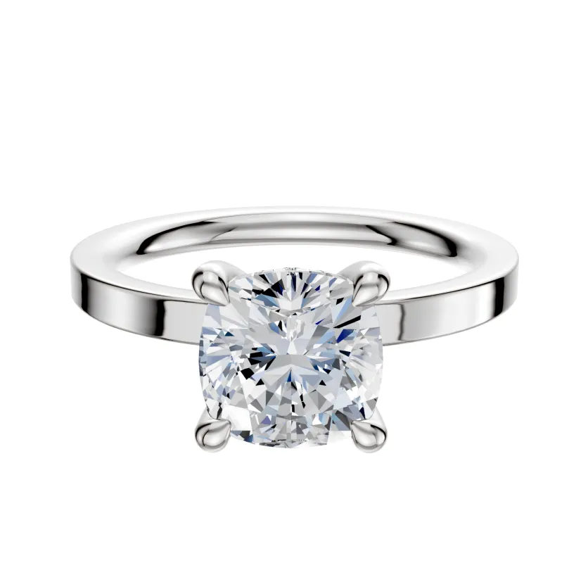 14K White Gold 4 Prong Hidden Halo Classic Flat 2.0mm Engagement Ring sold by Promise By Effy