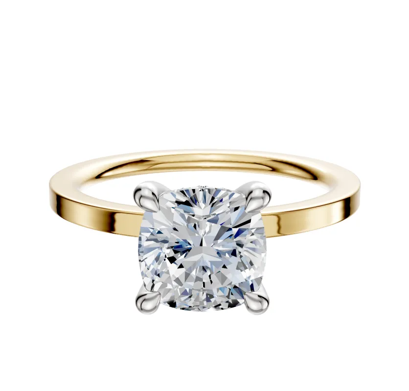 18K Two Tone 4 Prong Hidden Halo Classic Flat 1.5mm Engagement Ring sold by Promise By Effy