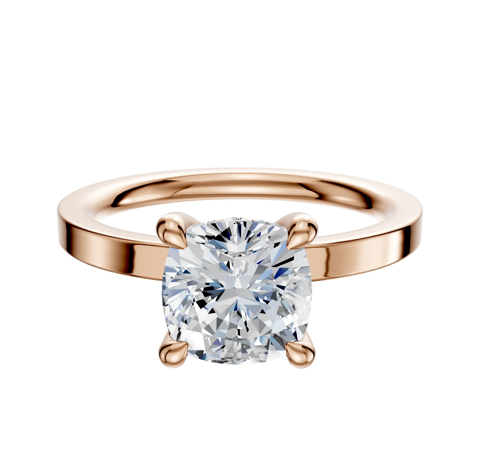 14K Rose Gold 4 Prong Hidden Halo Classic Flat 2.0mm Engagement Ring sold by Promise By Effy