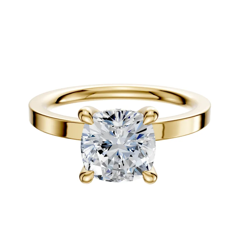14K Yellow Gold 4 Prong Hidden Halo Classic Flat 2.0mm Engagement Ring sold by Promise By Effy