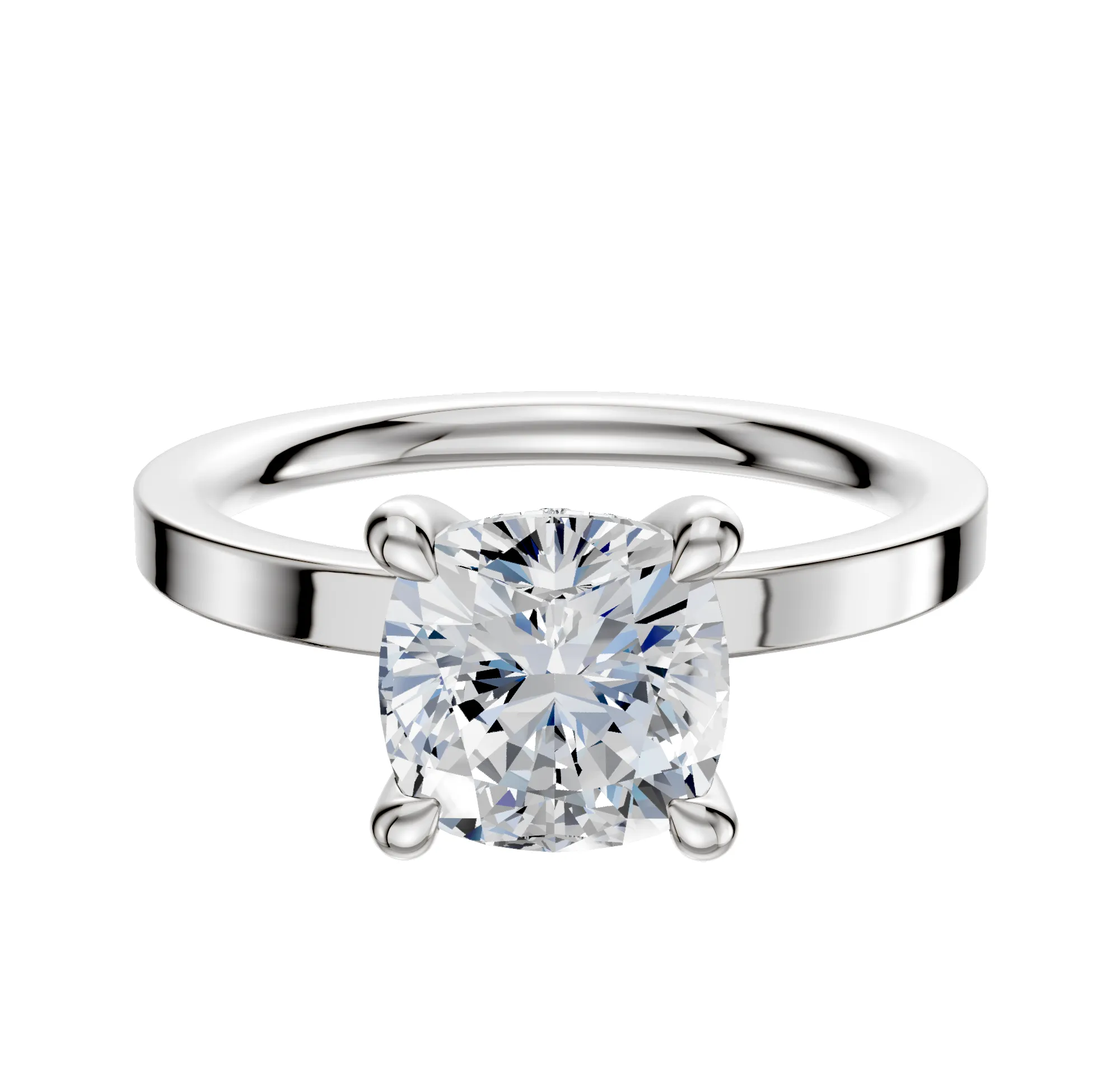 18K White Gold 4 Prong Hidden Halo Classic Flat 2.0mm Engagement Ring sold by Promise By Effy