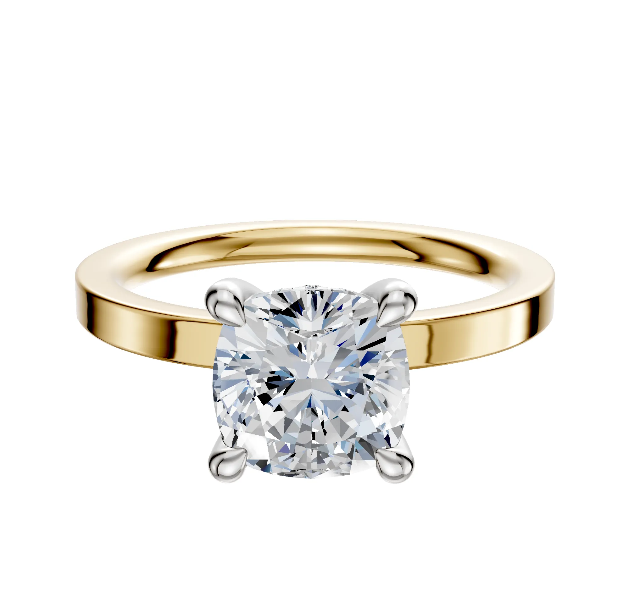 14K Two Tone 4 Prong Hidden Halo Classic Flat 2.0mm Engagement Ring sold by Promise By Effy
