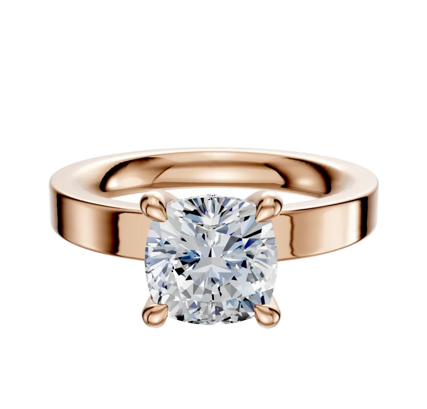 14K Rose Gold 4 Prong Hidden Halo Classic Flat 3.0mm Engagement Ring sold by Promise By Effy