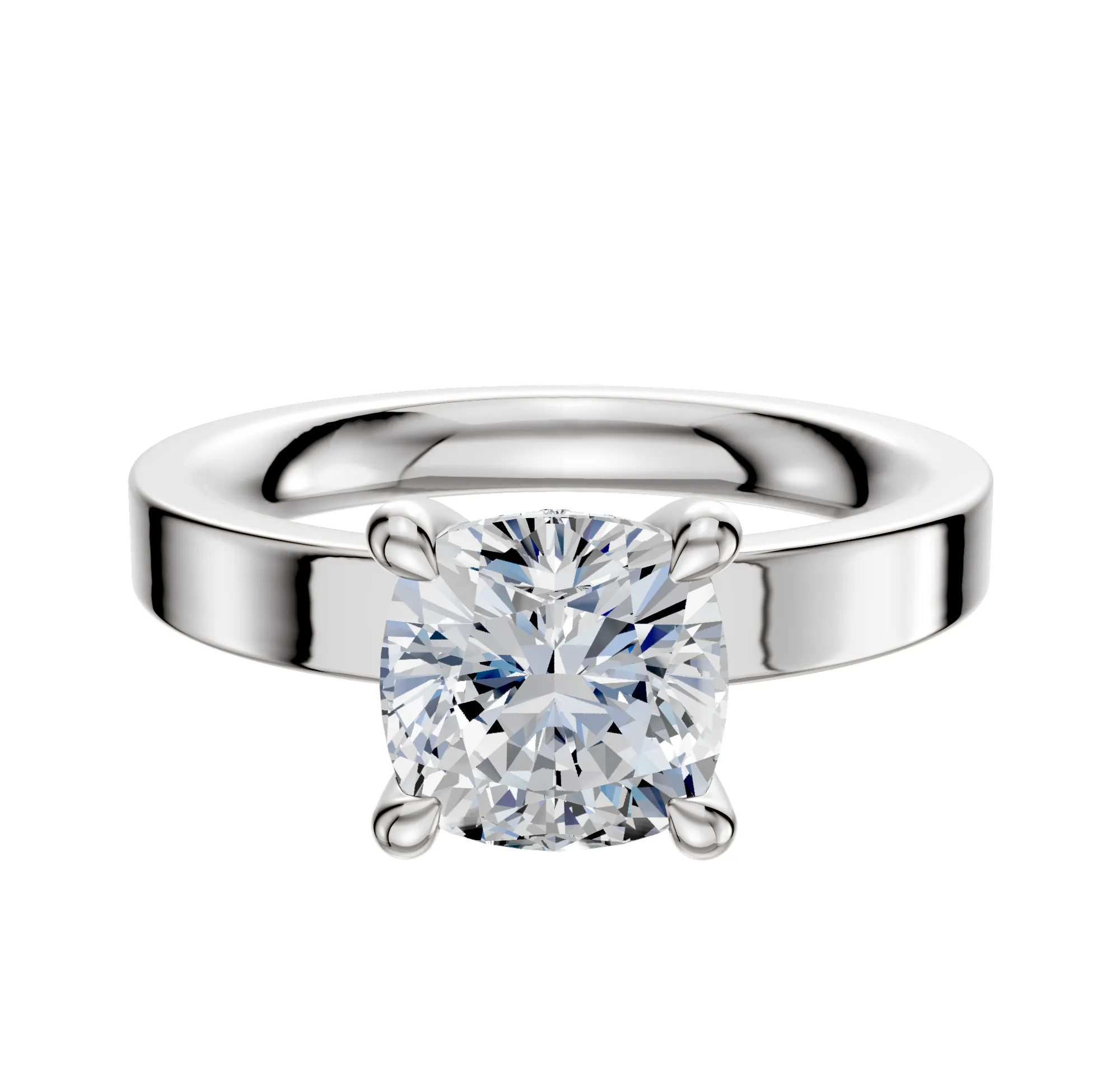 18K White Gold 4 Prong Hidden Halo Classic Flat 3.0mm Engagement Ring sold by Promise By Effy