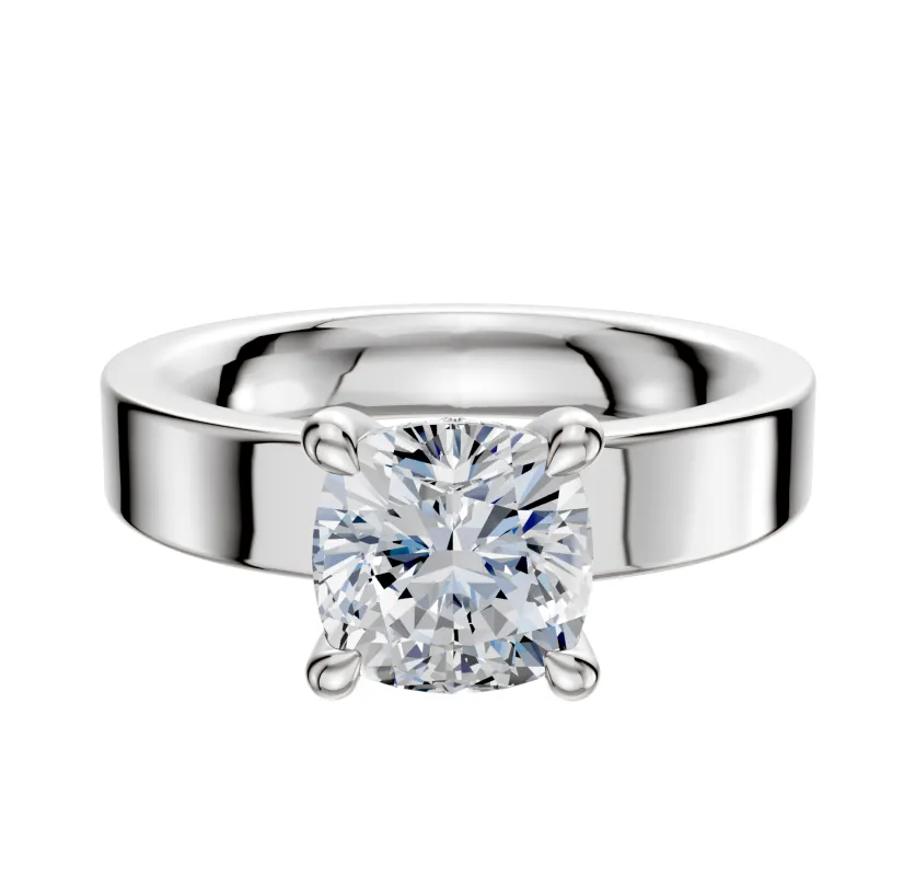 14K White Gold 4 Prong Hidden Halo Classic Flat 4.0mm Engagement Ring sold by Promise By Effy