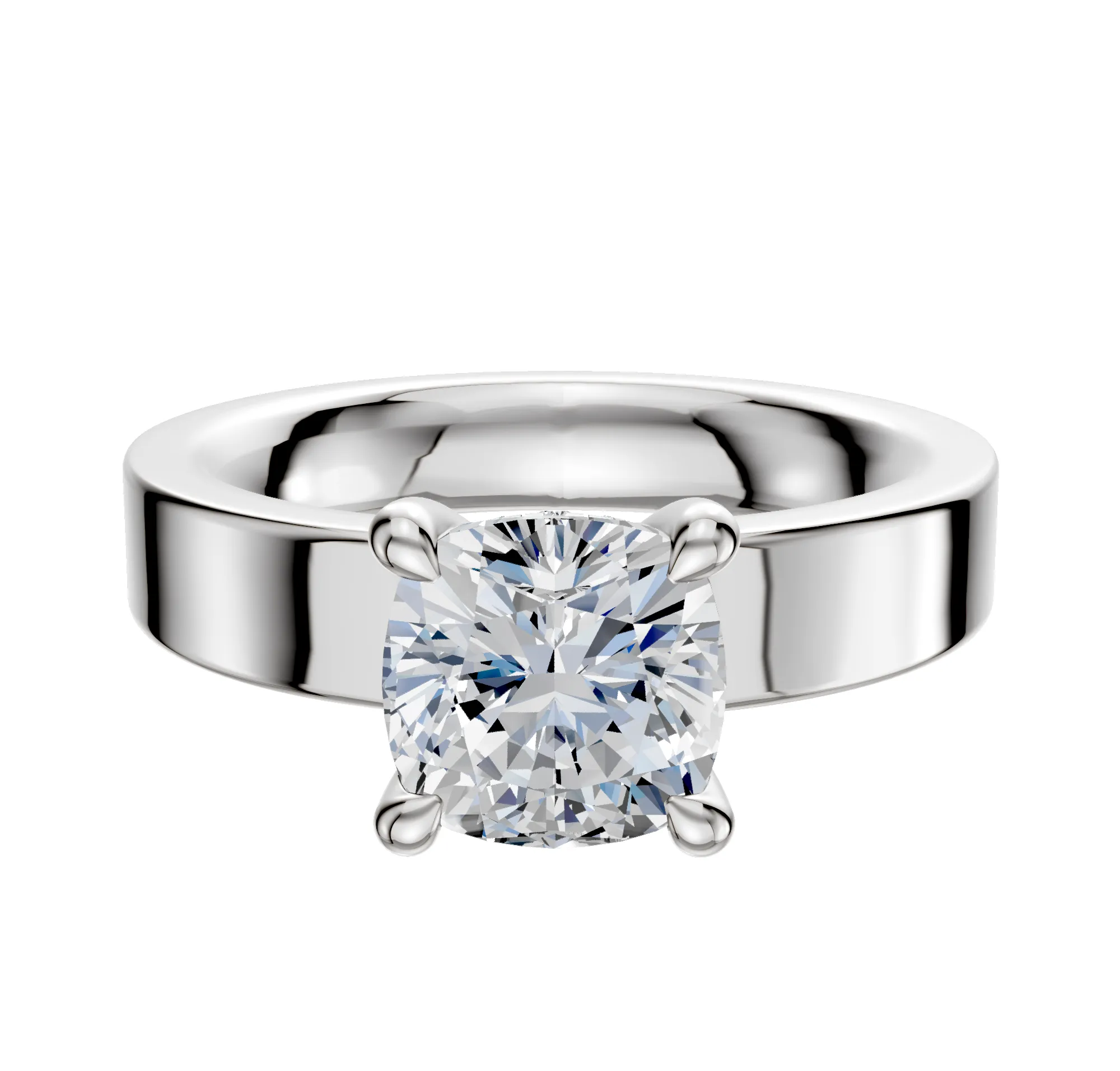 14K White Gold 4 Prong Hidden Halo Classic Flat 4.0mm Engagement Ring sold by Promise By Effy