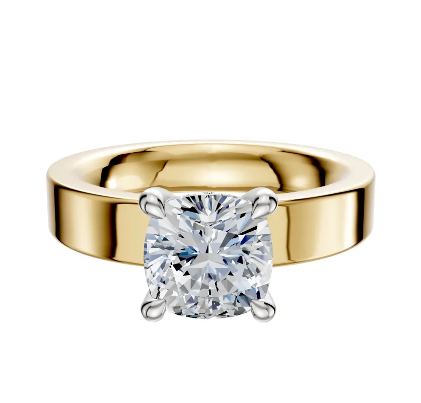 14K Two Tone 4 Prong Hidden Halo Classic Flat 4.0mm Engagement Ring made by Promise By Effy