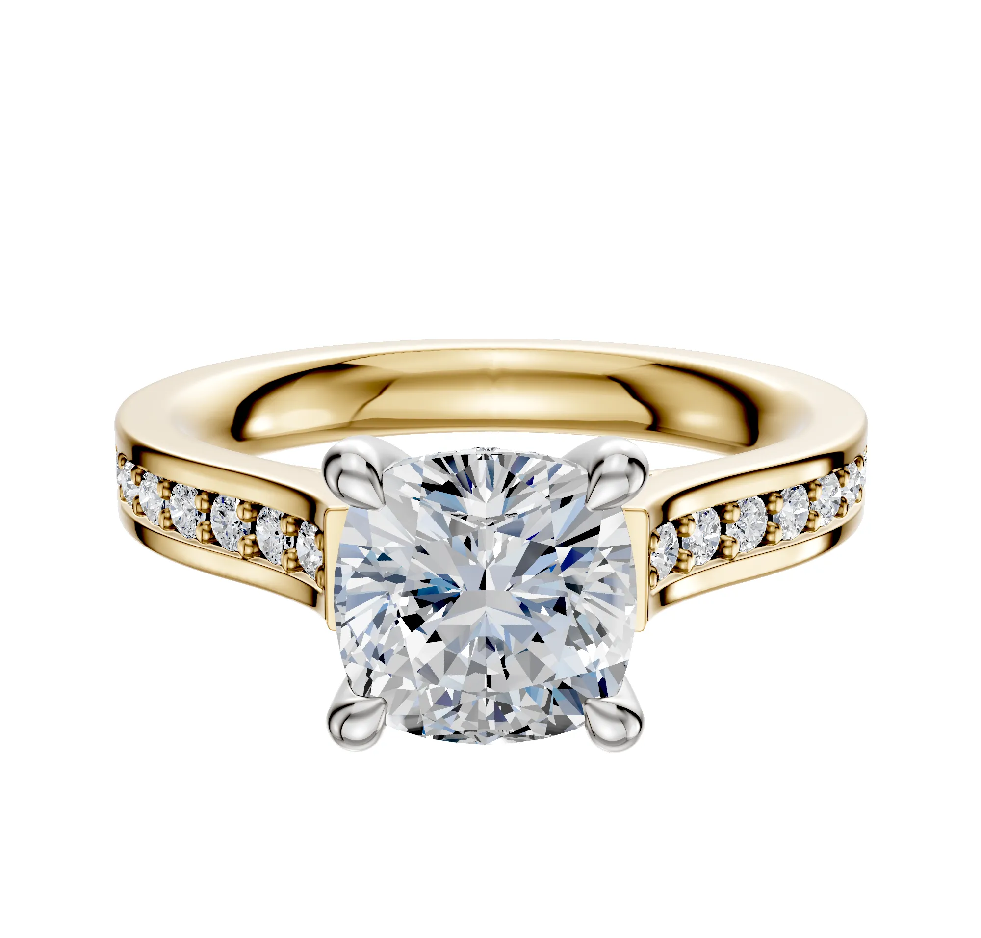 14K Two Tone 4 Prong Hidden Halo Cathedral Flat 1-Row-Pave 2.5mm Engagement Ring sold by Promise By Effy