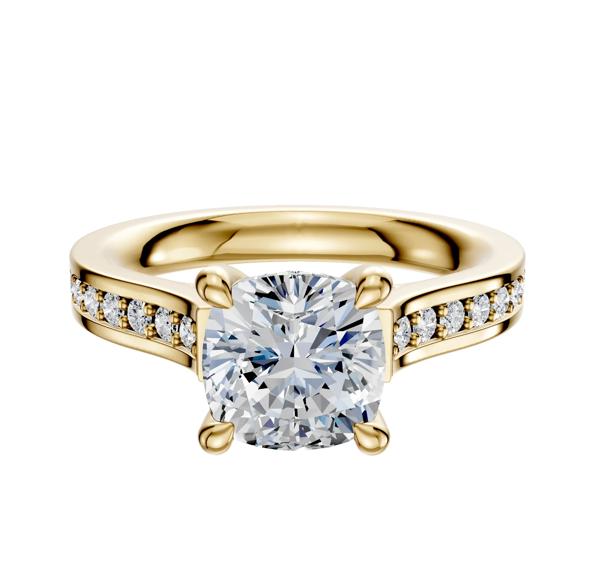 14K Yellow Gold 4 Prong Hidden Halo Cathedral Flat 1-Row-Pave 2.5mm Engagement Ring sold by Promise By Effy