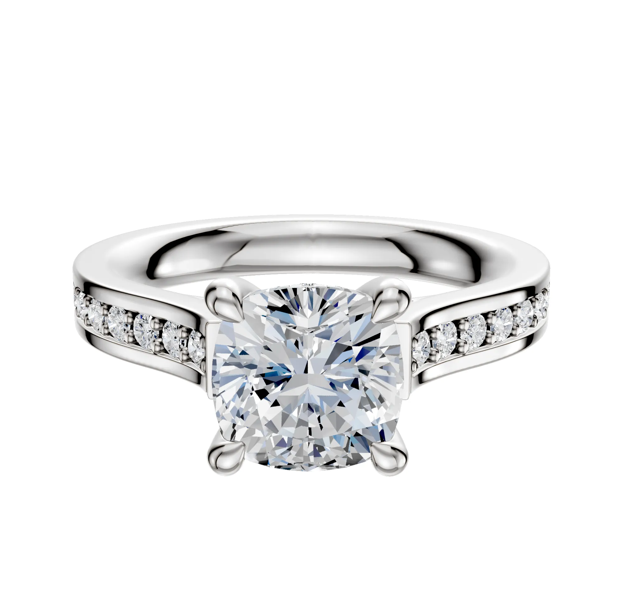 18K White Gold 4 Prong Hidden Halo Cathedral Flat 1-Row-Pave 2.5mm Engagement Ring sold by Promise By Effy