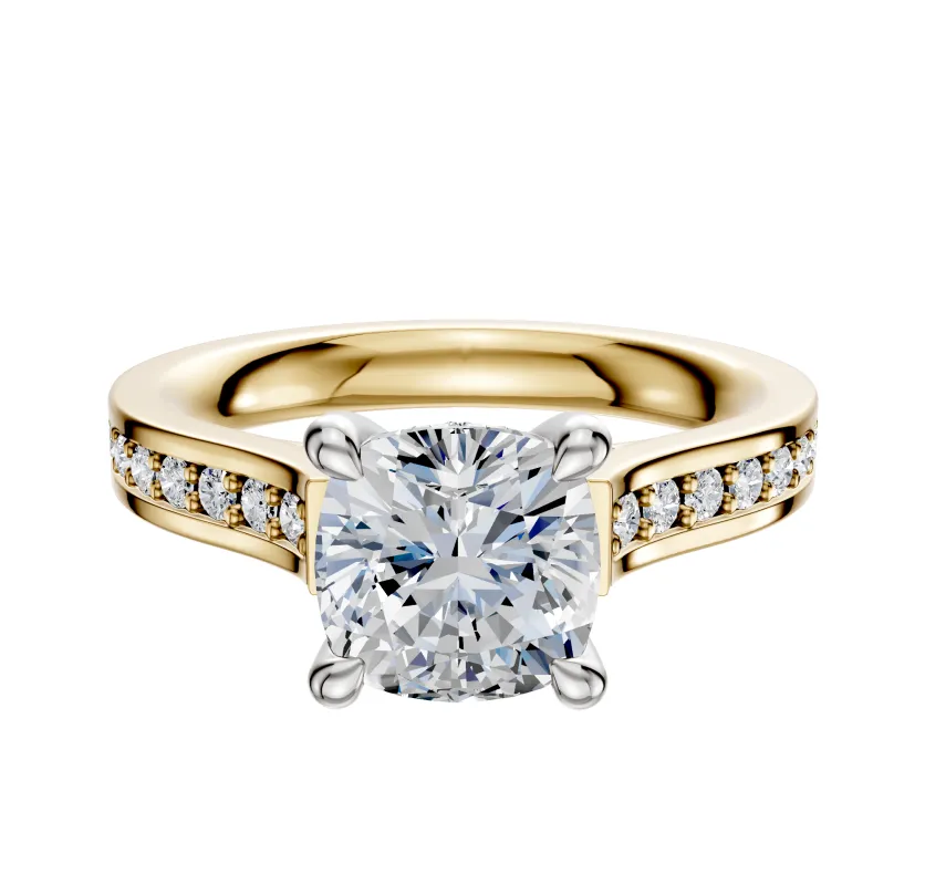 18K Two Tone 4 Prong Hidden Halo Cathedral Flat 1-Row-Pave 2.5mm Engagement Ring sold by Promise By Effy