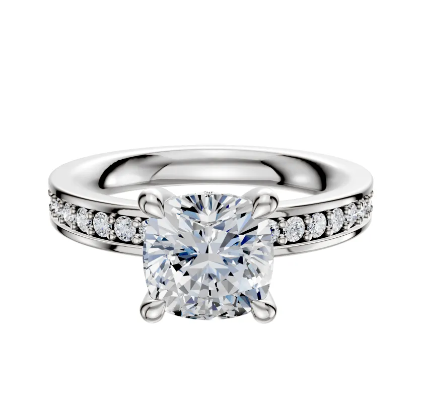 18K White Gold 4 Prong Hidden Halo Classic Flat 1-Row-Pave 2.5mm Engagement Ring sold by Promise By Effy