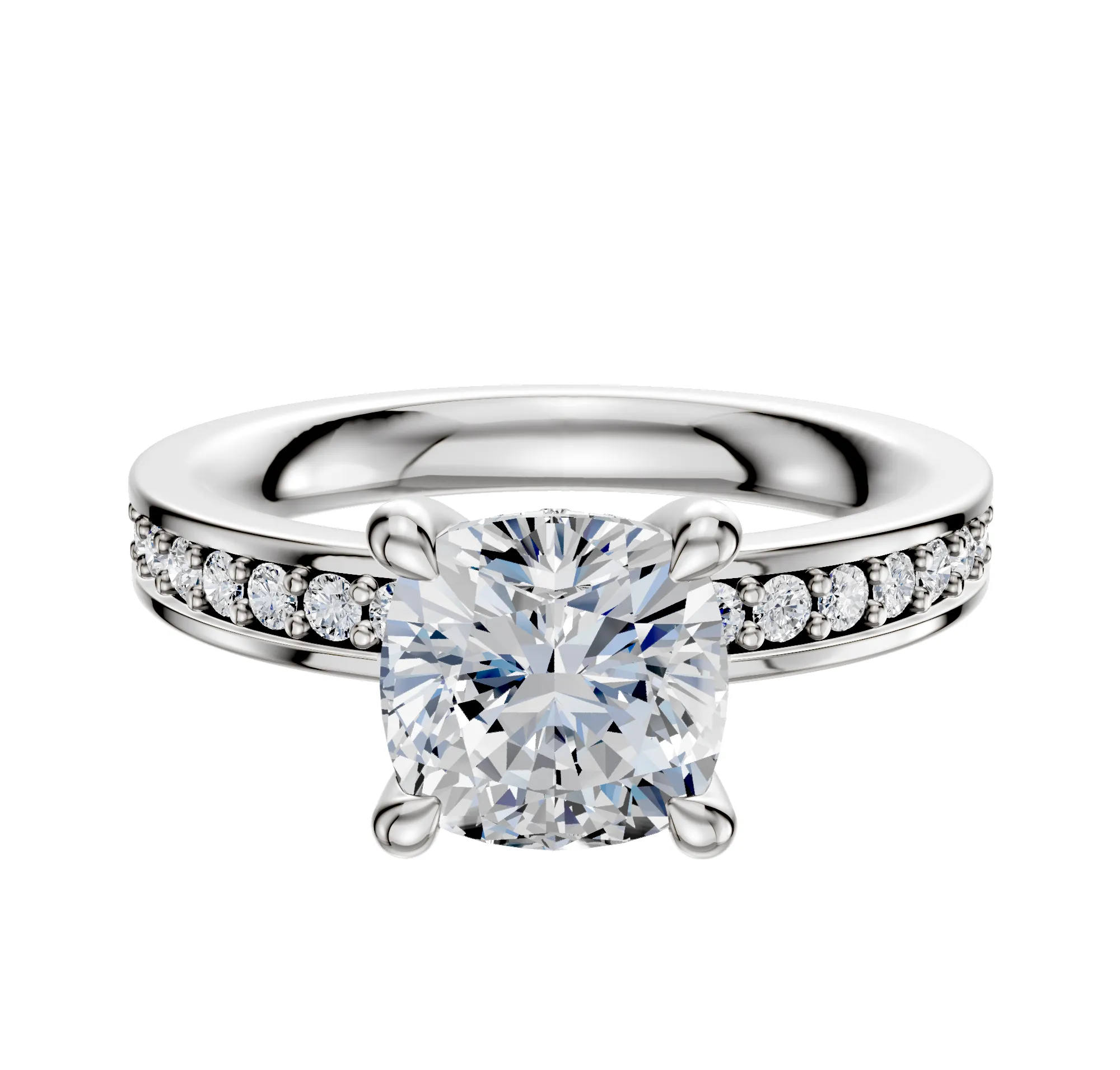 18K White Gold 4 Prong Hidden Halo Classic Flat 1-Row-Pave 2.5mm Engagement Ring sold by Promise By Effy