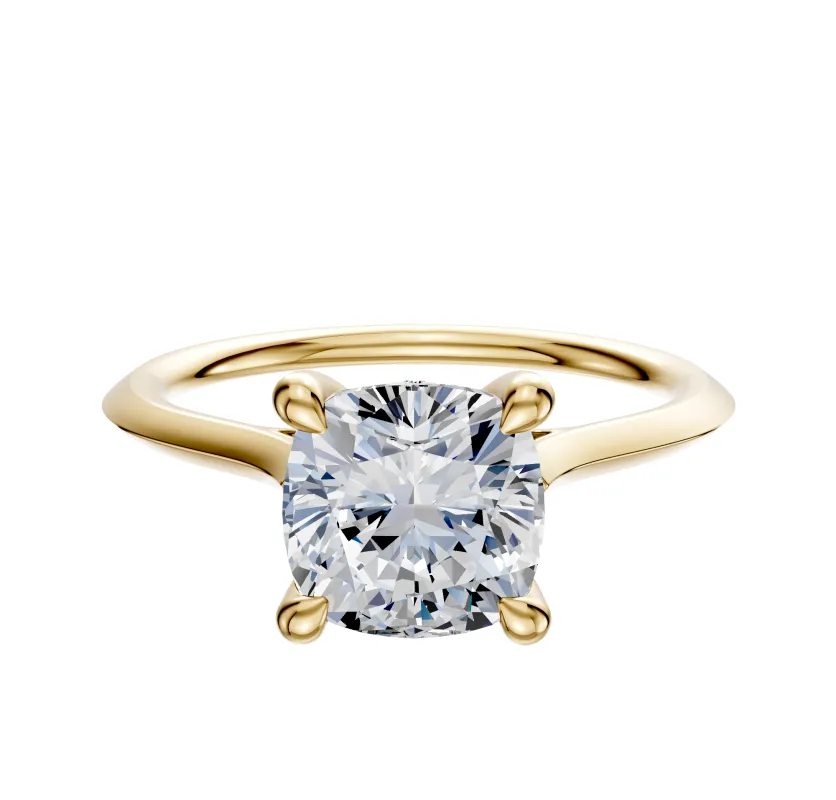 18K Yellow Gold 4 Prong Hidden Halo Cathedral Knife Edge 1.5mm Engagement Ring sold by Promise By Effy