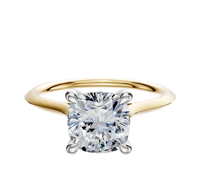 18K Two Tone 4 Prong Hidden Halo Cathedral Knife Edge 1.5mm Engagement Ring sold by Promise By Effy