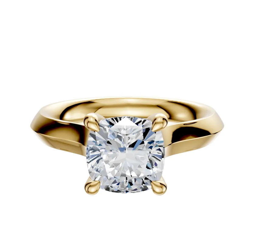 14K Yellow Gold 4 Prong Hidden Halo Cathedral Knife Edge 3.0mm Engagement Ring sold by Promise By Effy