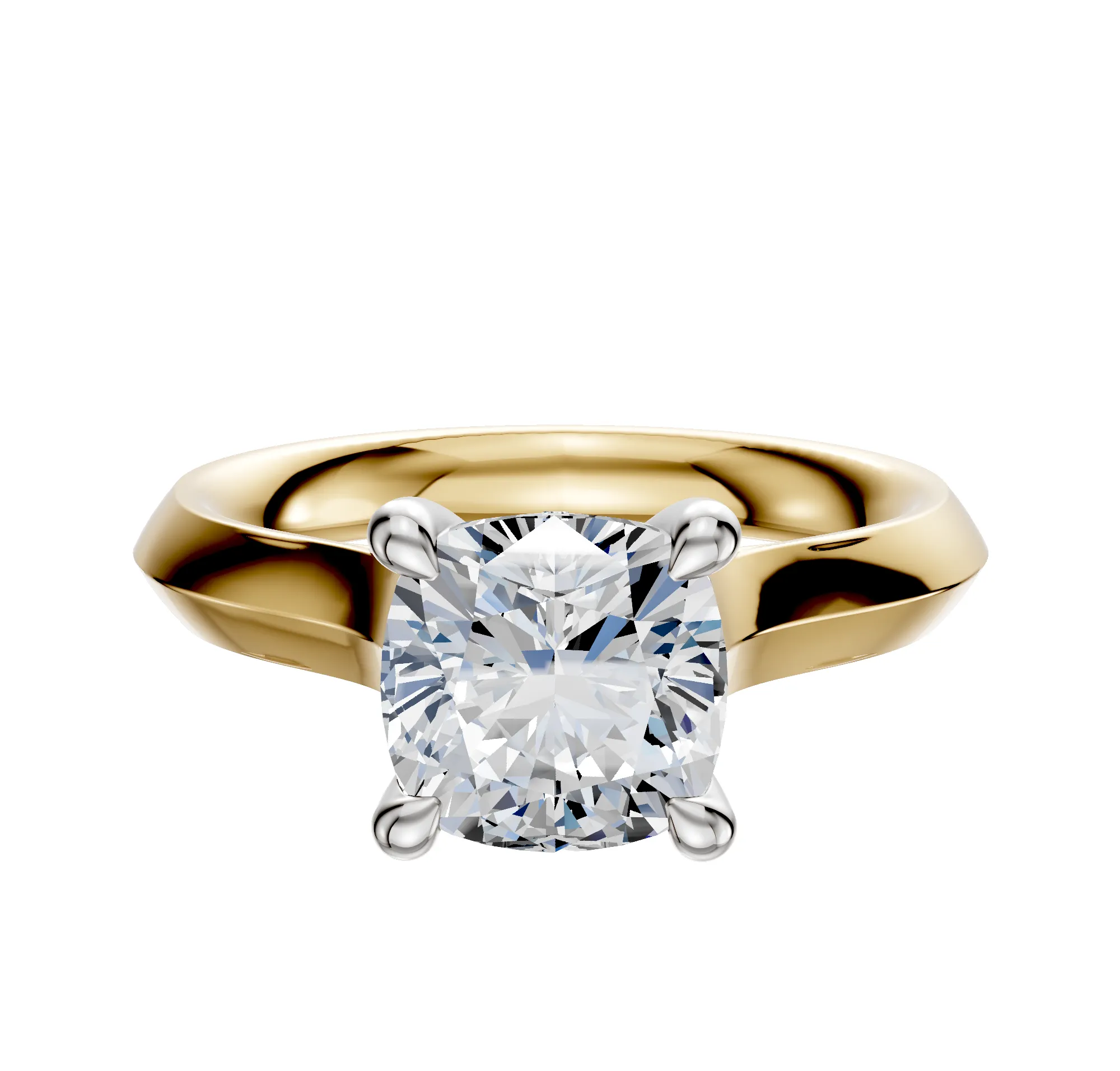 18K Two Tone 4 Prong Hidden Halo Cathedral Knife Edge 3.0mm Engagement Ring sold by Promise By Effy