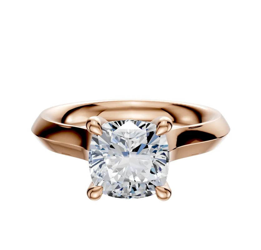 18K Rose Gold 4 Prong Hidden Halo Cathedral Knife Edge 3.0mm Engagement Ring sold by Promise By Effy