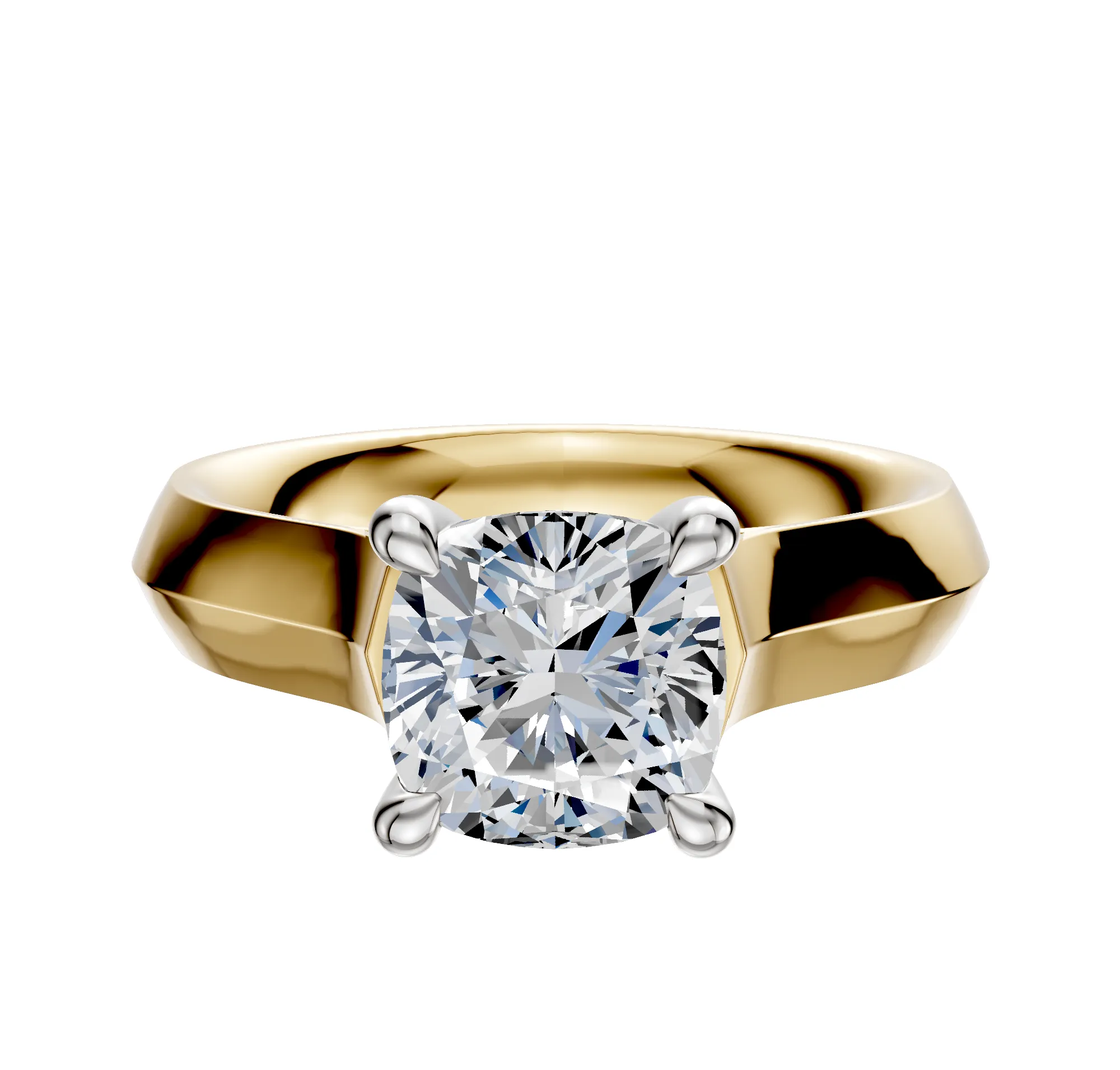 14K Two Tone 4 Prong Hidden Halo Cathedral Knife Edge 4.0mm Engagement Ring sold by Promise By Effy