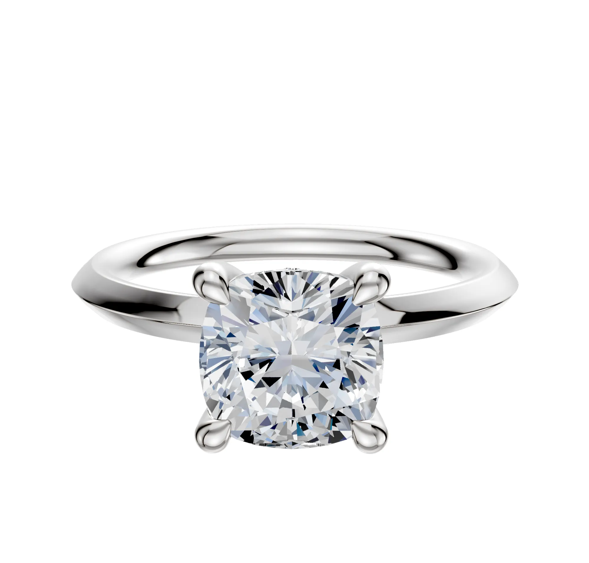 14K White Gold 4 Prong Hidden Halo Classic Knife Edge 2.0mm Engagement Ring sold by Promise By Effy