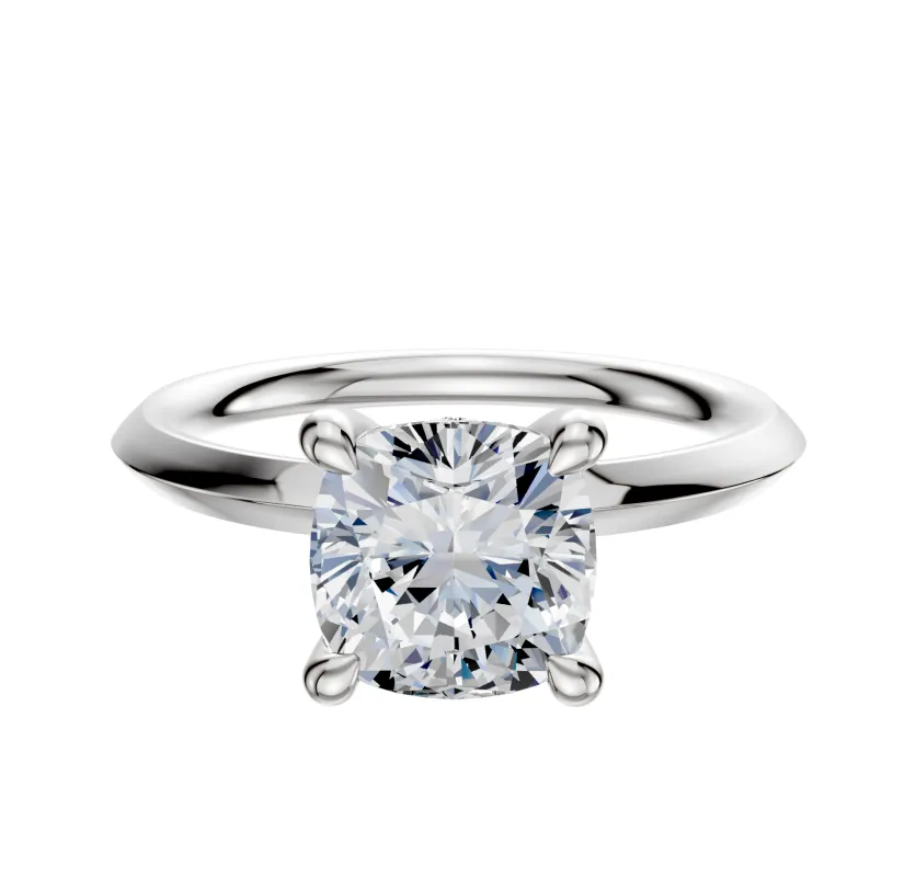 18K White Gold 4 Prong Hidden Halo Classic Knife Edge 2.0mm Engagement Ring sold by Promise By Effy