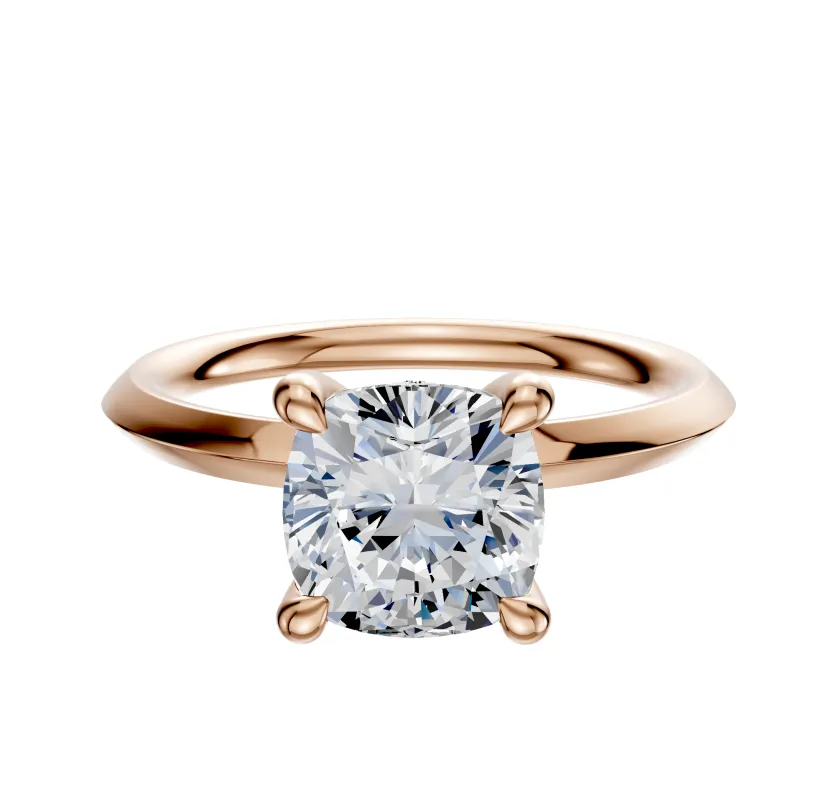 18K Rose Gold 4 Prong Hidden Halo Classic Knife Edge 2.0mm Engagement Ring sold by Promise By Effy