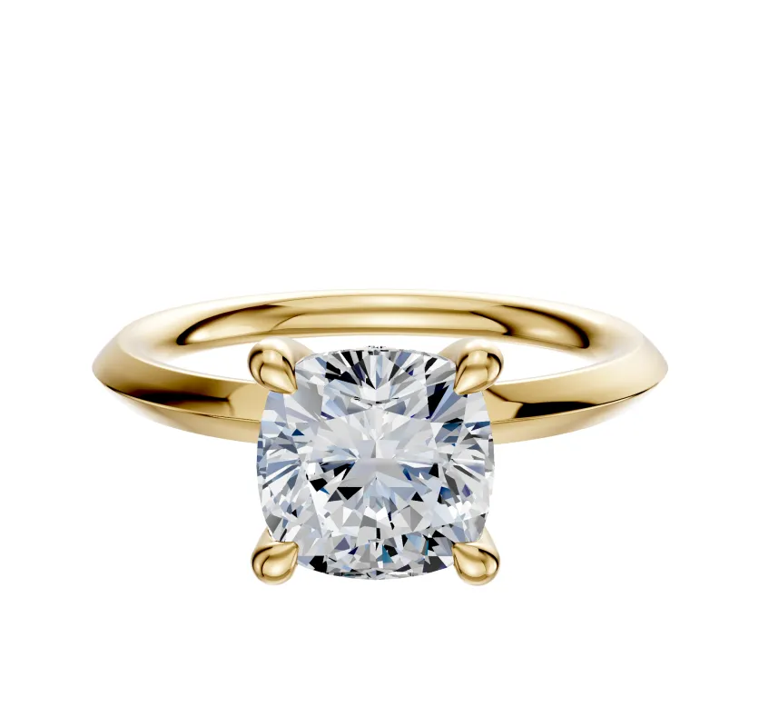 18K Yellow Gold 4 Prong Hidden Halo Classic Knife Edge 2.0mm Engagement Ring sold by Promise By Effy