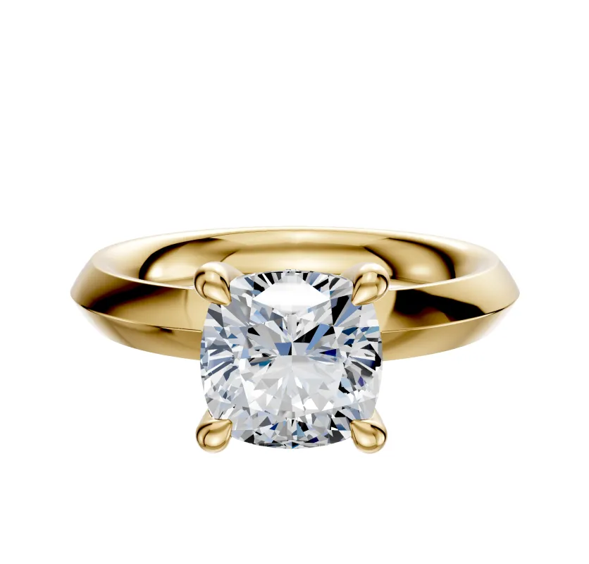 14K Yellow Gold 4 Prong Hidden Halo Classic Knife Edge 3.0mm Engagement Ring sold by Promise By Effy