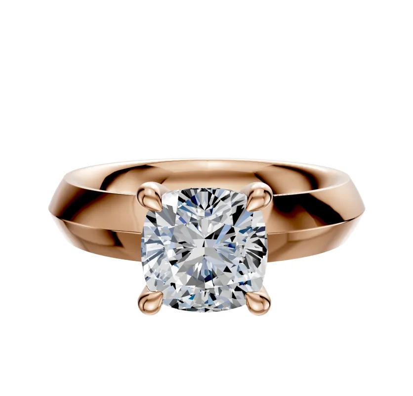 18K Rose Gold 4 Prong Hidden Halo Classic Knife Edge 4.0mm Engagement Ring sold by Promise By Effy