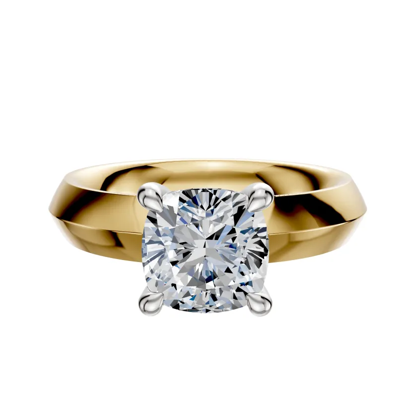 18K Two Tone 4 Prong Hidden Halo Classic Knife Edge 4.0mm Engagement Ring sold by Promise By Effy