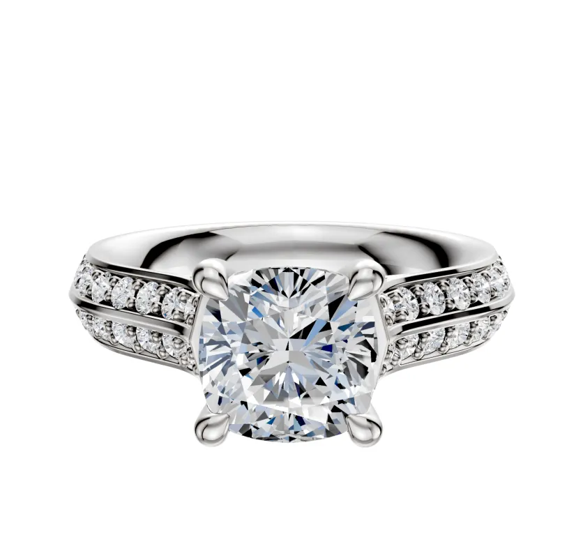 14K White Gold 4 Prong Hidden Halo Cathedral Knife Edge 1-Row-Pave 2.5mm Engagement Ring sold by Promise By Effy