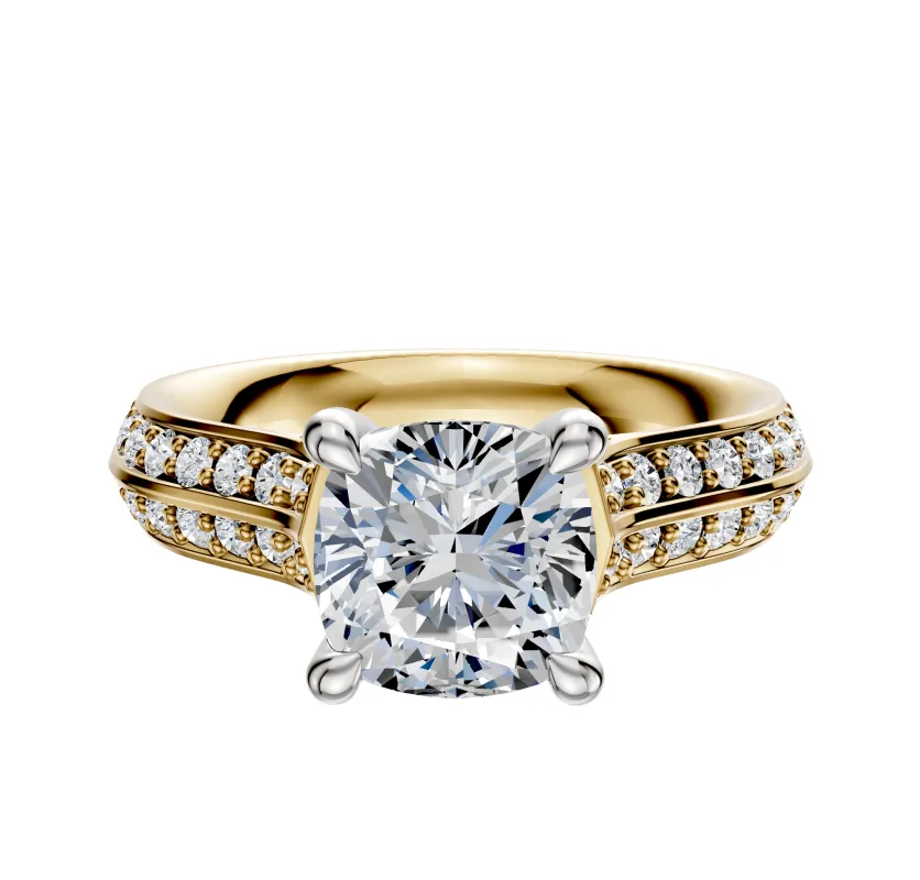 14K Two Tone 4 Prong Hidden Halo Cathedral Knife Edge 1-Row-Pave 2.5mm Engagement Ring sold by Promise By Effy