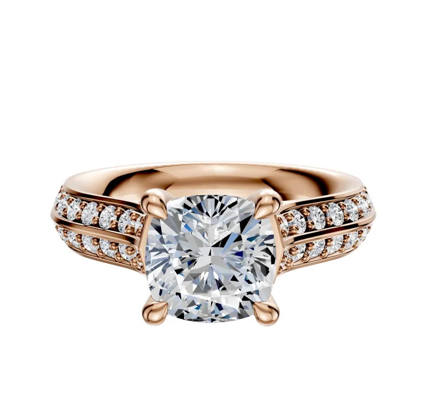 18K Rose Gold 4 Prong Hidden Halo Cathedral Knife Edge 1-Row-Pave 2.5mm Engagement Ring made by Promise By Effy