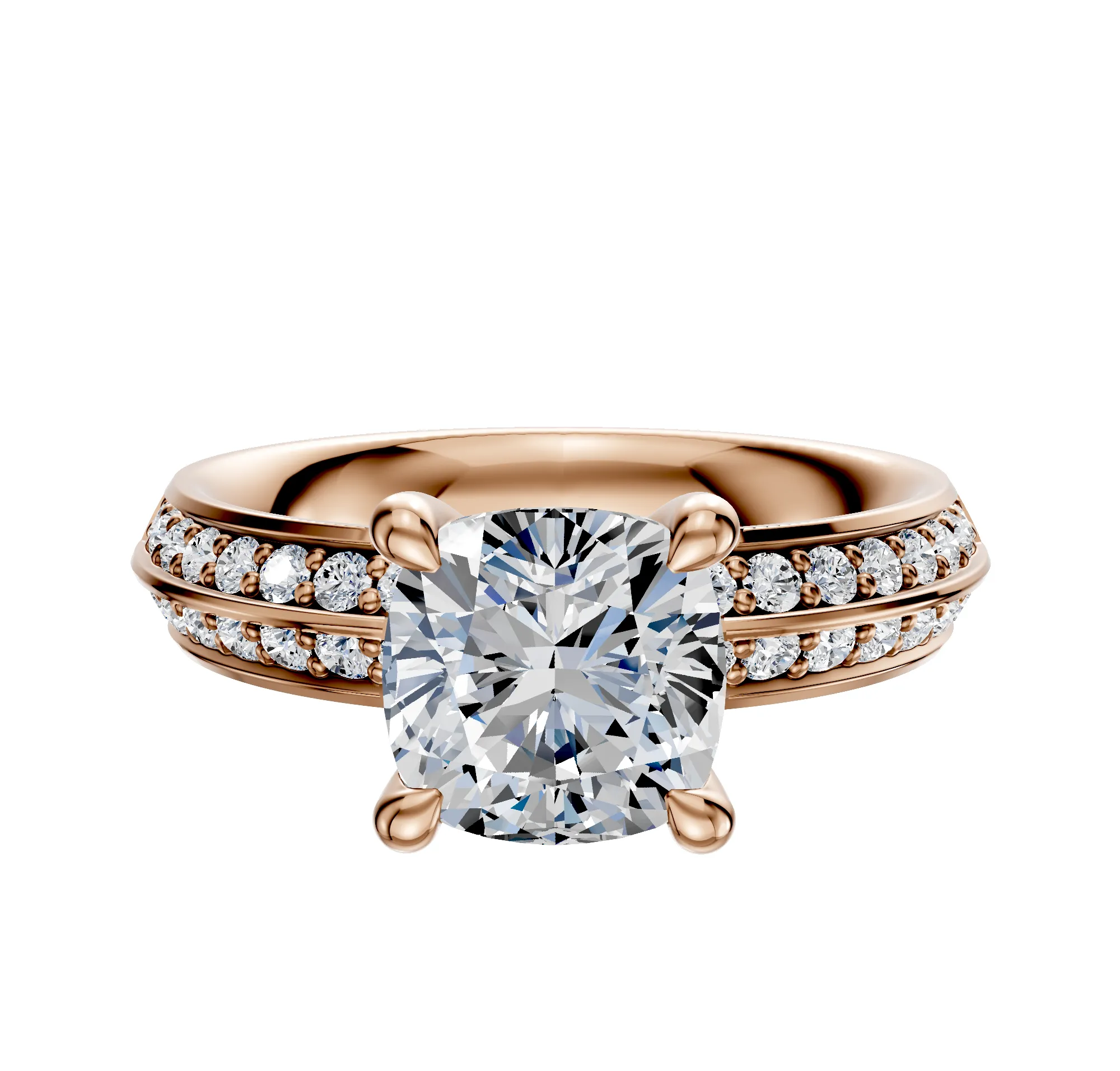 18K Rose Gold 4 Prong Hidden Halo Classic Knife Edge 1-Row-Pave 2.5mm Engagement Ring sold by Promise By Effy