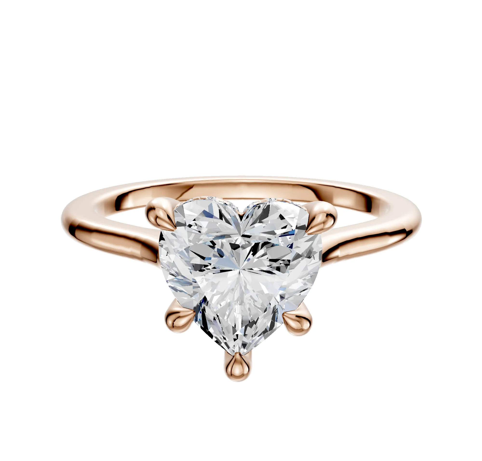 14K Rose Gold 4 Prong Hidden Halo Cathedral Dome 1.5mm Engagement Ring sold by Promise By Effy