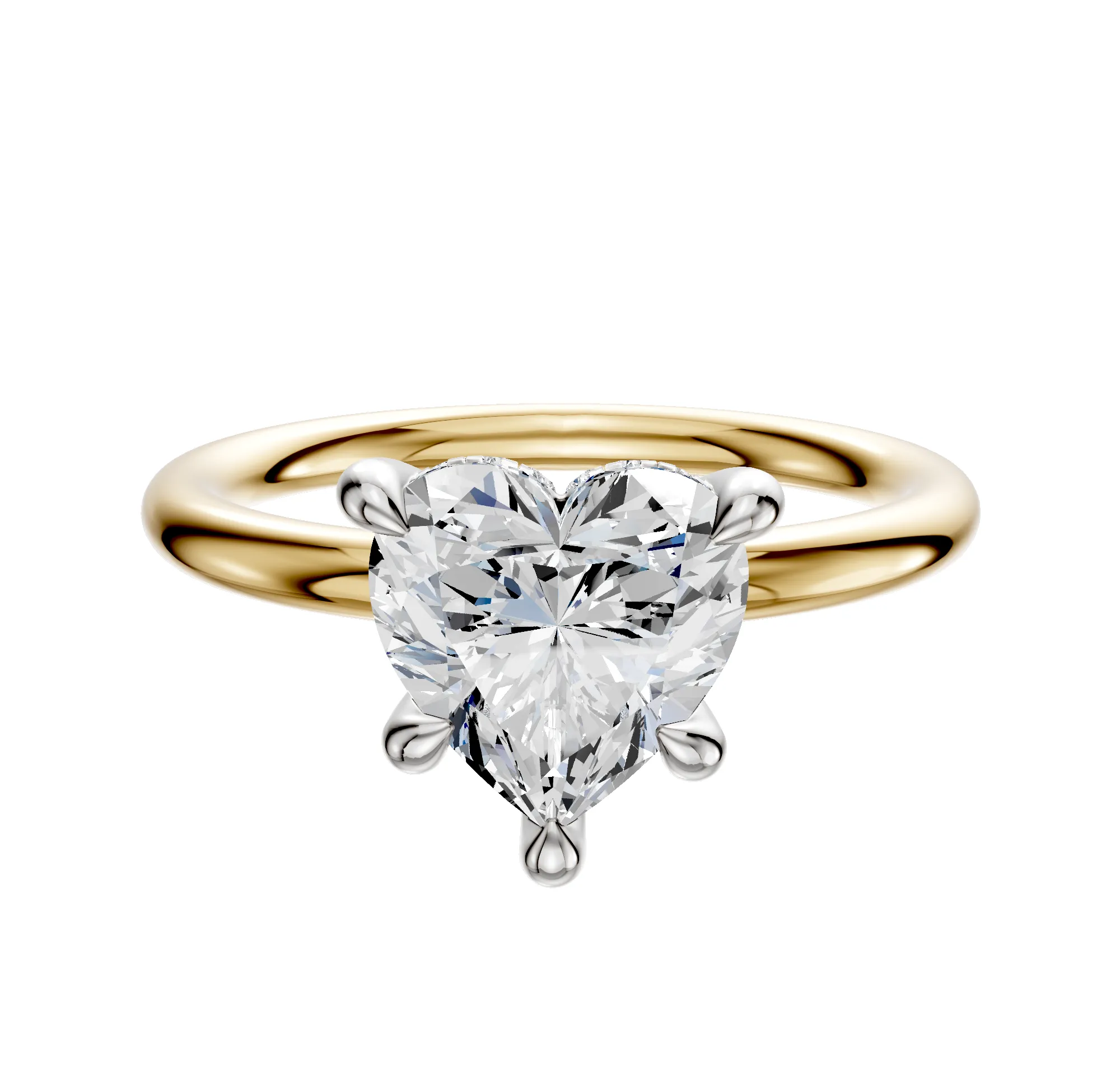 18K Two Tone 4 Prong Hidden Halo Classic Dome 2.0mm Engagement Ring sold by Promise By Effy