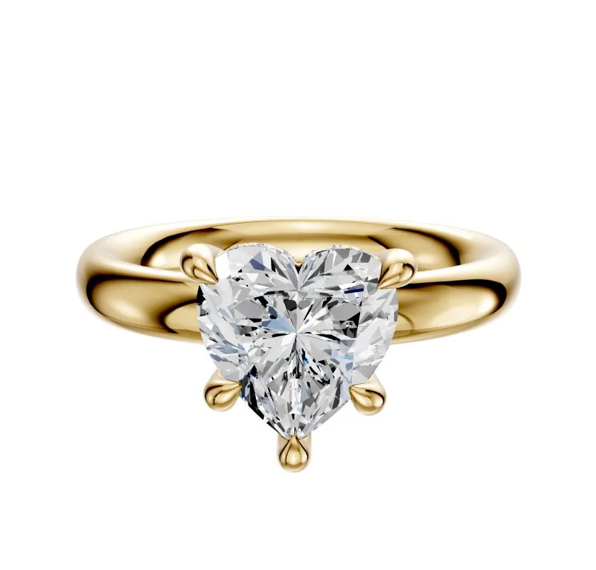 18K Yellow Gold 4 Prong Hidden Halo Classic Dome 3.0mm Engagement Ring sold by Promise By Effy