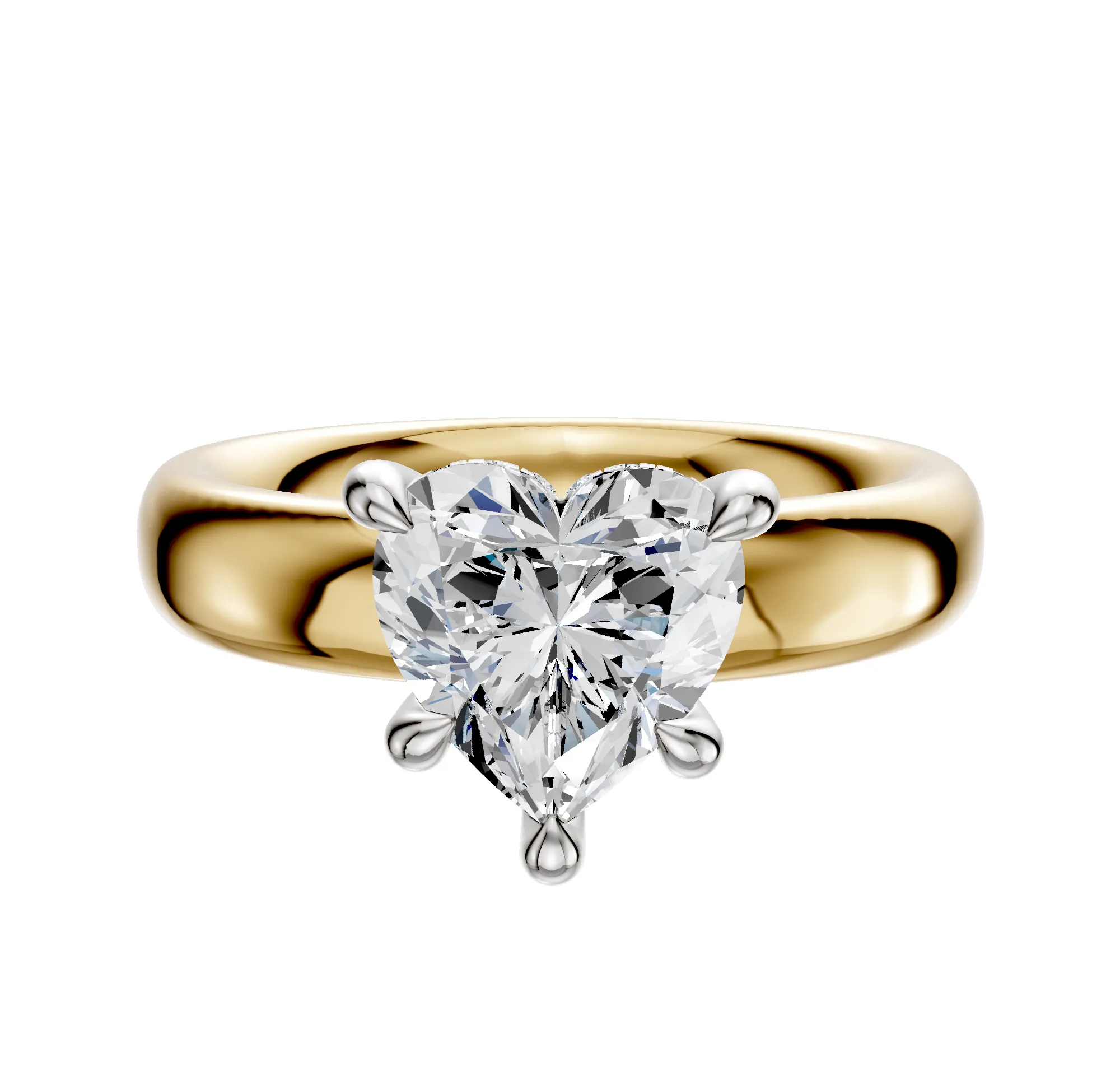 18K Two Tone 4 Prong Hidden Halo Classic Dome 4.0mm Engagement Ring sold by Promise By Effy