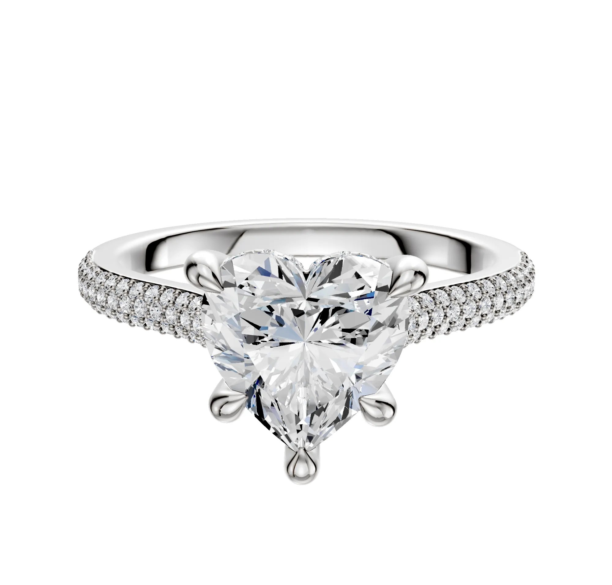 18K White Gold 4 Prong Hidden Halo Cathedral Dome 3-Row-Pave 2.0mm Engagement Ring sold by Promise By Effy