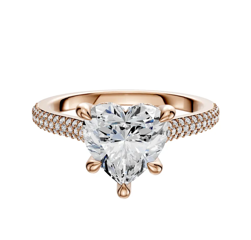 14K Rose Gold 4 Prong Hidden Halo Cathedral Dome 3-Row-Pave 2.0mm Engagement Ring sold by Promise By Effy