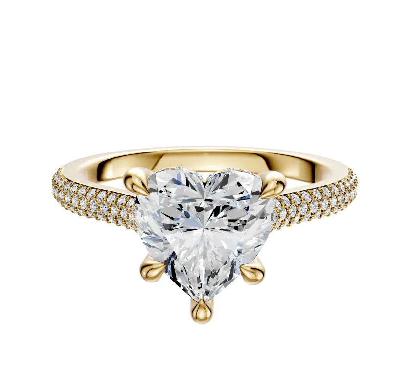 18K Yellow Gold 4 Prong Hidden Halo Cathedral Dome 3-Row-Pave 2.0mm Engagement Ring sold by Promise By Effy