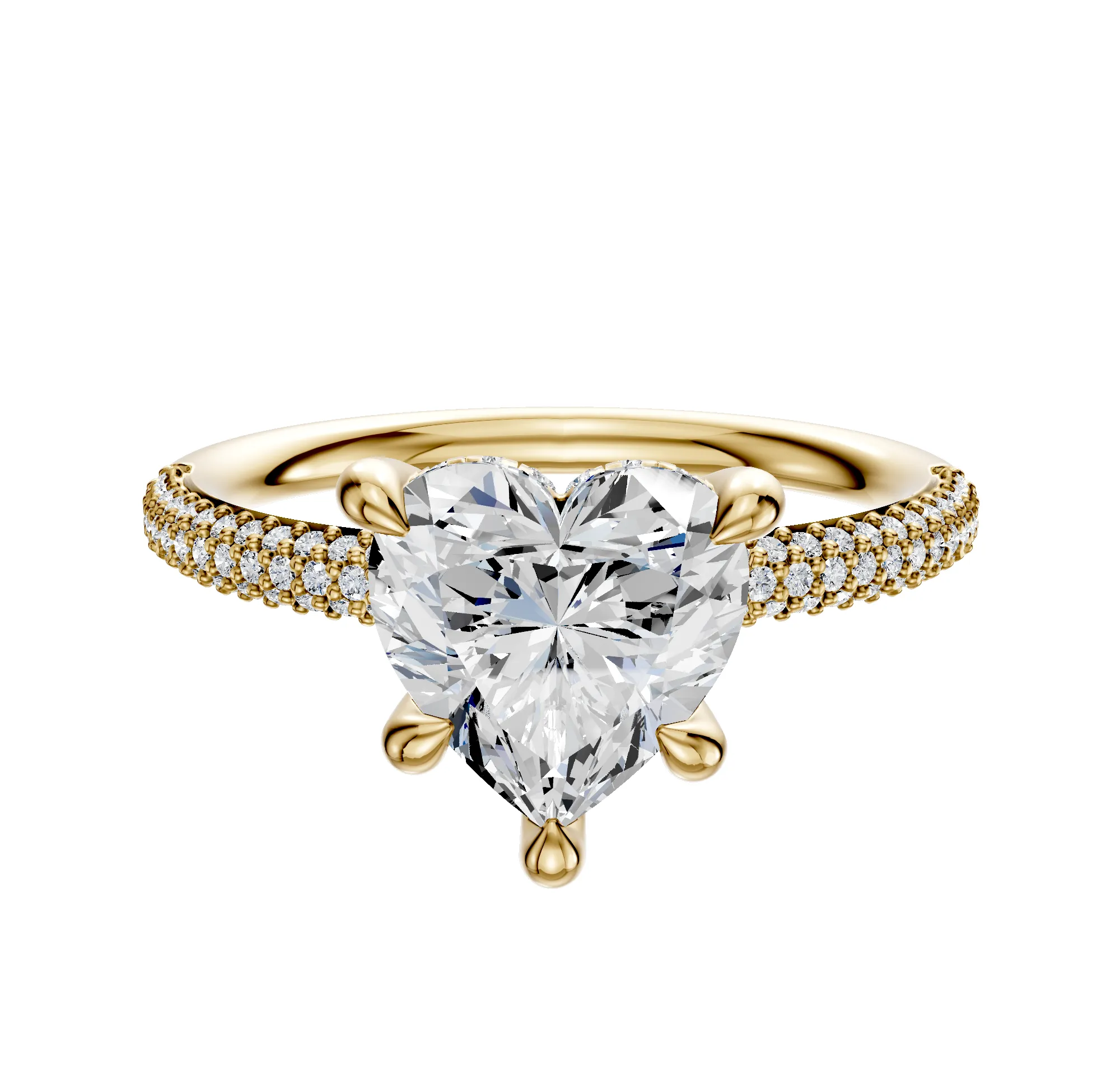 14K Yellow Gold 4 Prong Hidden Halo Classic Dome 3-Row-Pave 2.0mm Engagement Ring sold by Promise By Effy
